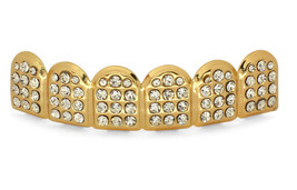 Custom Fit Upper Teeth Iced Rhinestone 14k Gold Plated Grillz Mouth Hip Hop - £7.38 GBP