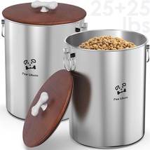 2Pk 24-25 Lbs Total 50 Lbs Stainless Steel Airtight Dog Food Containers With Woo - $117.99