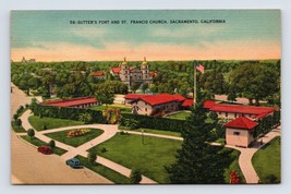 Sutter&#39;s Fort St Francis Church Sacramento California CA UNP Linen Postcard E16 - £2.28 GBP