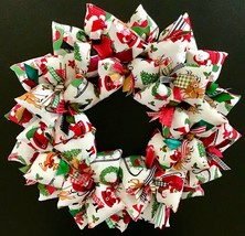 Handmade Fabric Wreath with Santas, Wreaths, Sleighs and Reindeer for Holidays - £41.65 GBP