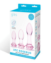 Glas 3 Pc Rosebud Butt Plug Set - Pink - £50.71 GBP