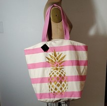 Nicoles Boutique GIANT Tote Bag Pink Cream Glitter Pineapple Double Handle 100% - £17.08 GBP