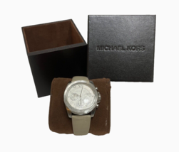 Michael Kors Women&#39;s MK2633 Brecken Chronograph Silver Dial Cream Leather Band - $55.00