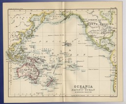 1888 Original Antique Map Of Oc EAN Ia Pacific Oc EAN Australia New Zealand - £21.99 GBP