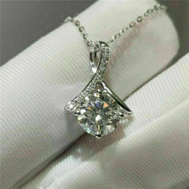 2.50Ct Round Cut Simulated Moissanite Vintage Pendant 14K White Gold Plated - £82.55 GBP