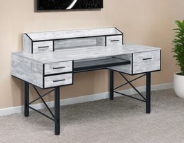59" Antiqued White and Black Computer Desk With Five Drawers - $11,093.48 MXN