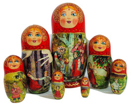 7pcs. Exclusive Russian Nesting Doll &quot;Magic Wild Geese&quot; Fairy tale By L Semenova - £147.92 GBP