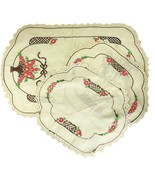 3 Piece Vintage Needlepoint Table Linen Set Foral Basket Lace Edge Handmade - $24.99