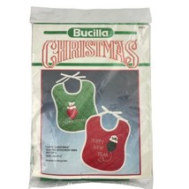 Bucilla Christmas Quilted Baby Bib Kit Set of 2 I Love Christmas Happy New Year - £15.46 GBP