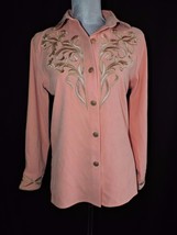 Bob Mackie Art Nouveau Embroidered Button Down Shirt Peach Long Sleeve X... - £35.37 GBP