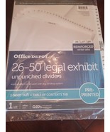 Office Depot 26-50 Legal Exhibit Unpunched Dividers. 1 Set - £12.36 GBP