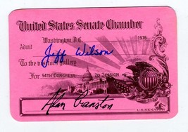 Senator Alan Cranston United States Senate Chamber Pass 94th Congress 1976 - $34.61