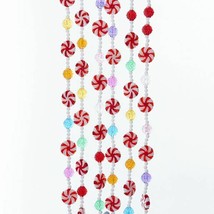 Kurt Adler 9&#39; MULTI-COLOR Candy Garland w/ Red &amp; White Peppermint Swirl Rounds - £11.87 GBP