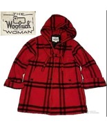 Woolrich Jacket VTG 80s Womens Red Black Plaid Blanket Hooded Long Coat ... - £55.57 GBP