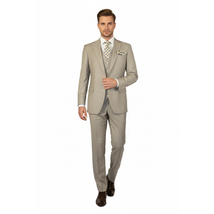 Men Suit BERLUSCONI Turkey 100% Italian Wool Super 180's 3pc Vested #Ber13 Beige image 8