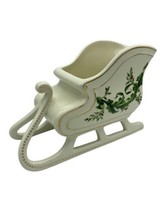 Vintage Christmas Santa Sleigh Planter Vase FTD Hollies W/ Gold Trim Xmas Decor - £23.72 GBP