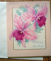 Mid Century Embossed Pink Iris Birthday Greetings Card 1960s Unused - $4.99