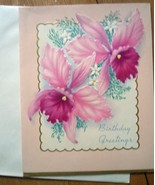 Mid Century Embossed Pink Iris Birthday Greetings Card 1960s Unused - $4.99