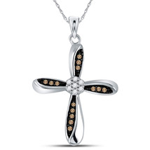 Sterling Silver Womens Round Brown Diamond Cross Pendant 1/4 Cttw - £118.87 GBP