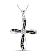 Sterling Silver Womens Round Brown Diamond Cross Pendant 1/4 Cttw - £117.87 GBP