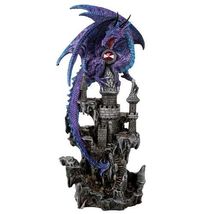 Guardian Dragon Protecting Castle Figurine 11.75 Inch Tall Resin - $39.58