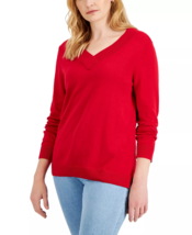 KAREN SCOTT Women&#39;s Cotton V-Neck Sweater Long Sleeve Size M Red Amore - £21.04 GBP