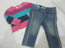 BABY GAP Girls Skinny Fit Embroidered Jeans &amp; Matching Sweater Top Sz 12-18m - £19.87 GBP