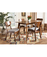 Floriane Gray Fabric Upholstered and Walnut Brown 5-Piece Dining Set - $14,180.77 MXN