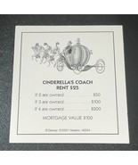 Disney Edition Monopoly Replacement Piece: Title Deed Card -Cinderella&#39;s... - $4.06 CAD