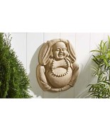 Buddha Wall Plaque with Textural Detailing Cement 18&quot; High  Stone Finish... - $78.20