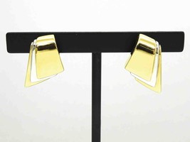 Geometric Step Design Two-Tone Drop Earrings 14k Yellow &amp; White Gold - £341.02 GBP