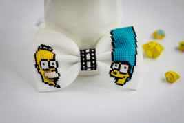 Embroidered Simpson Bow Tie, Cross Stitch Simpson Family Bow Tie, Simpso... - £20.73 GBP