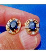 Earth mined Sapphire Diamond Deco Retro Earrings Button Studs 14k Solid ... - $4,889.27 CAD