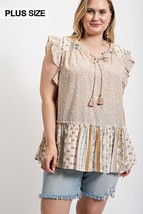 Woven Prints Mixed And Sleeveless Flutter Top With Tassel Tie 1XL - £45.18 GBP+