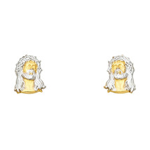 14K Two Tone Gold Jesus Face Post Earrings - £132.34 GBP
