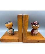 Vintage Kokeshi Doll Bookends Handcrafted Wood Painted Design Japan Bobb... - $556.04 MXN