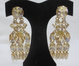 Vintage  Earrings Statement Rhinestone Crystal Clip on Dangle Drop Earrings - £59.94 GBP