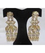 Vintage  Earrings Statement Rhinestone Crystal Clip on Dangle Drop Earrings - £60.09 GBP