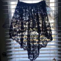 Black Lace Skirt size XS Sheer See Through Tulle High Low Vintage 1980s SK2 - £19.94 GBP