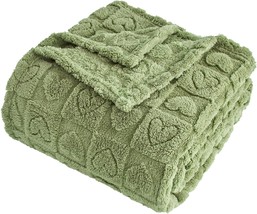 Fy Fiber House Throw Blankets With Heart Checkered,Soft Warm, Sage Green... - $37.95
