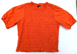 J Crew Puff Sleeve Textured Voile Smocked Shirt Orange Size Large BI436 - $24.01