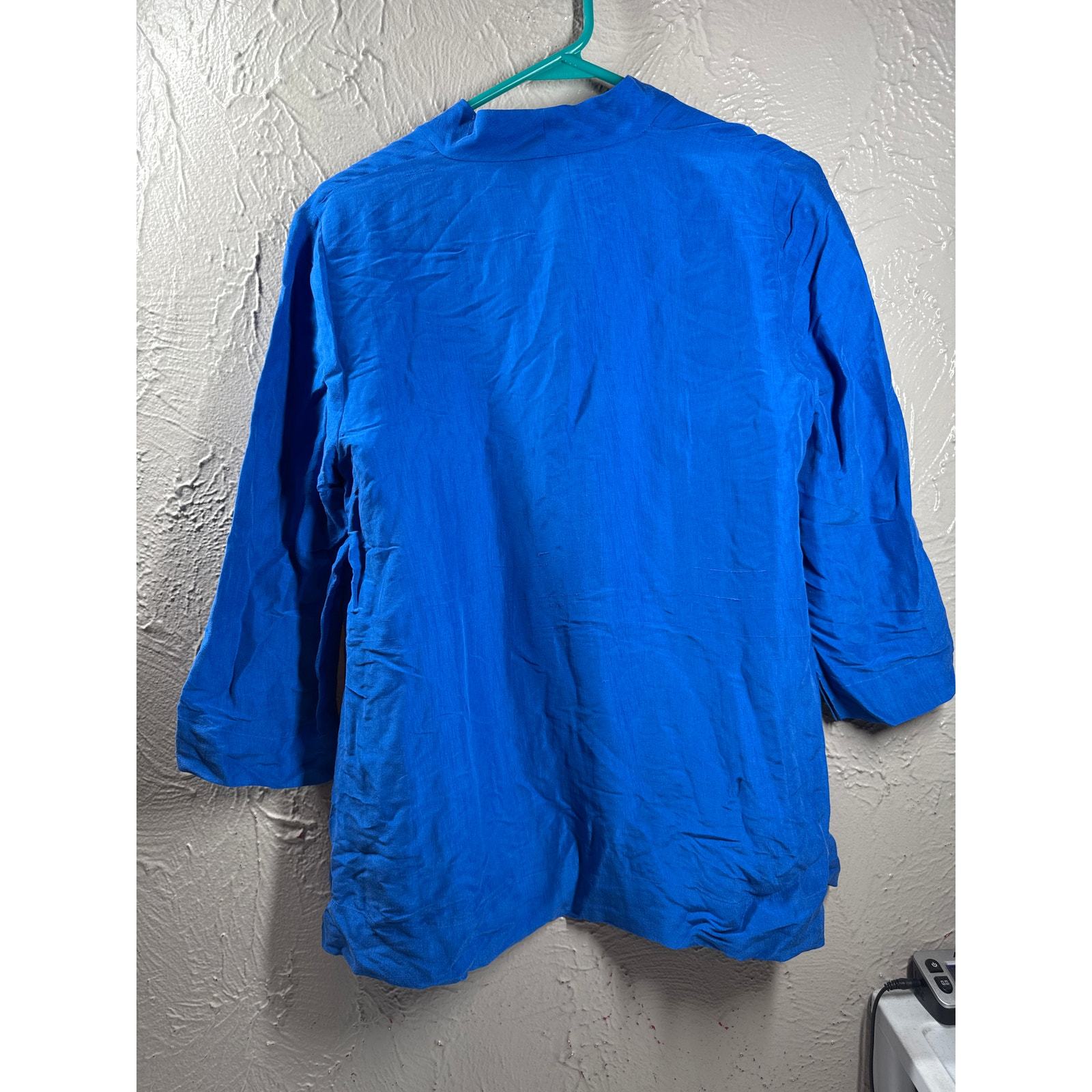 Eileen Fisher Silk Dupioni Shirt Blue Top Shirt V Neck Womens Petite Size PS Item image 3