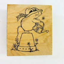 Great Impressions  Mouse Gardening Wood Mounted Rubber Stamp F176 Pot - £25.89 GBP