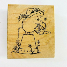 Great Impressions  Mouse Gardening Wood Mounted Rubber Stamp F176 Pot - £26.15 GBP