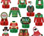 12 Pcs Christmas Honeycomb Centerpieces Xmas Ugly Sweater Table Decorati... - $21.99