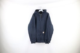 Vtg Carhartt Mens 2XL Faded Spell Out Quilt Lined Full Zip Hoodie Jacket Blue - £70.02 GBP