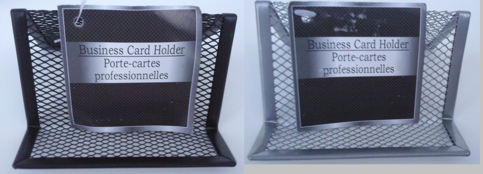 BUSINESS CARD HOLDER DESKTOP Steel Mesh Desk Organizer, SELECT Black or Silver - $2.99