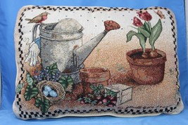 Country Throw Pillow 17 x 12 inches With Watering Can, Nest, Flowers - £4.71 GBP