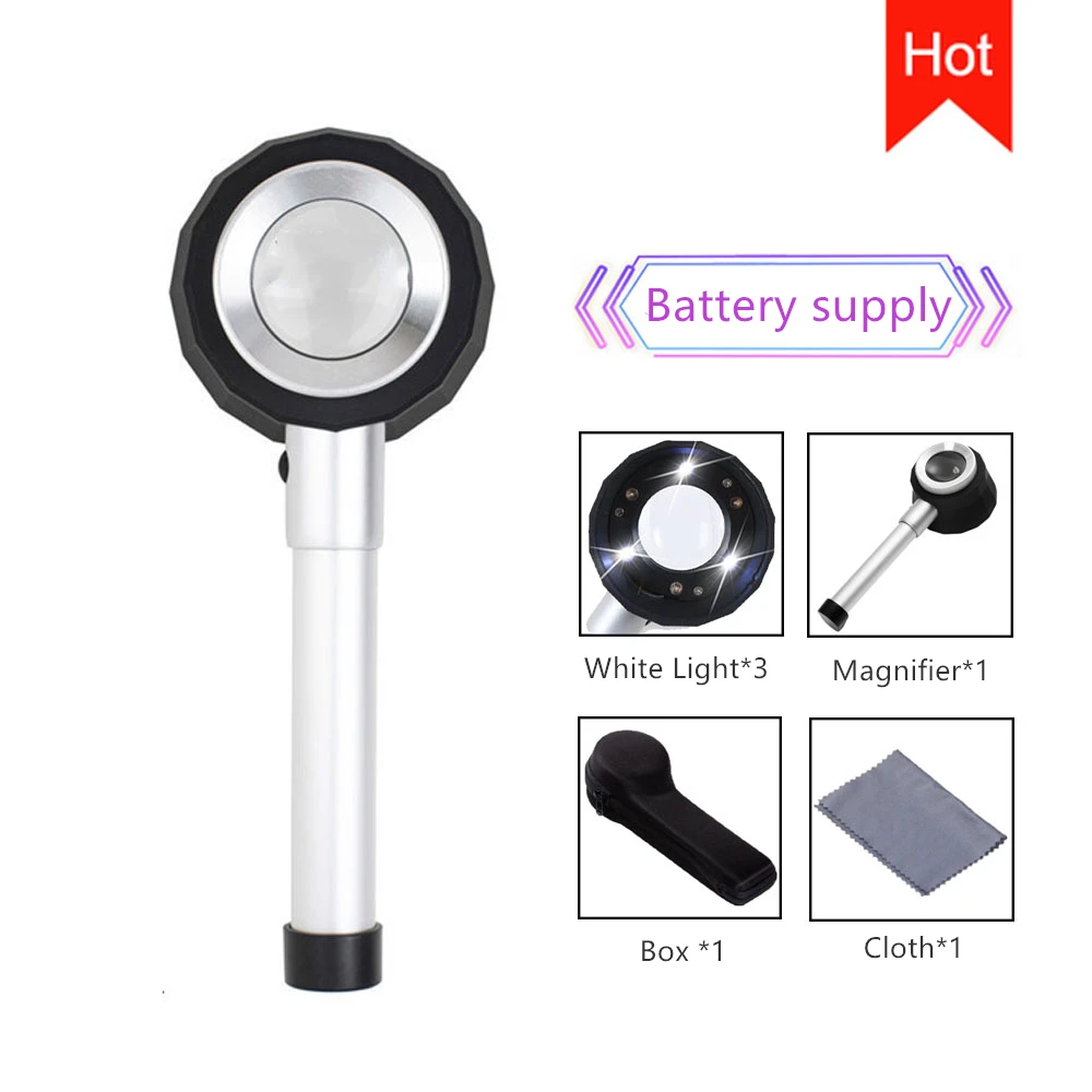 Handheld Illuminated Loupe Gles Magnifier  With UV Light Dermatoscope Clear Visi - £179.73 GBP