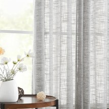 Treatmentex Semi Sheer Grey Curtains For Living Room 84 Inch Long Linen Textured - £33.57 GBP
